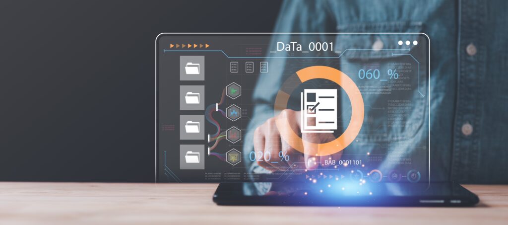 Auditor worker working with document folder ,Management of important document storage of organization ,ERP document system ,quality assessment management With a checklist ,online document database